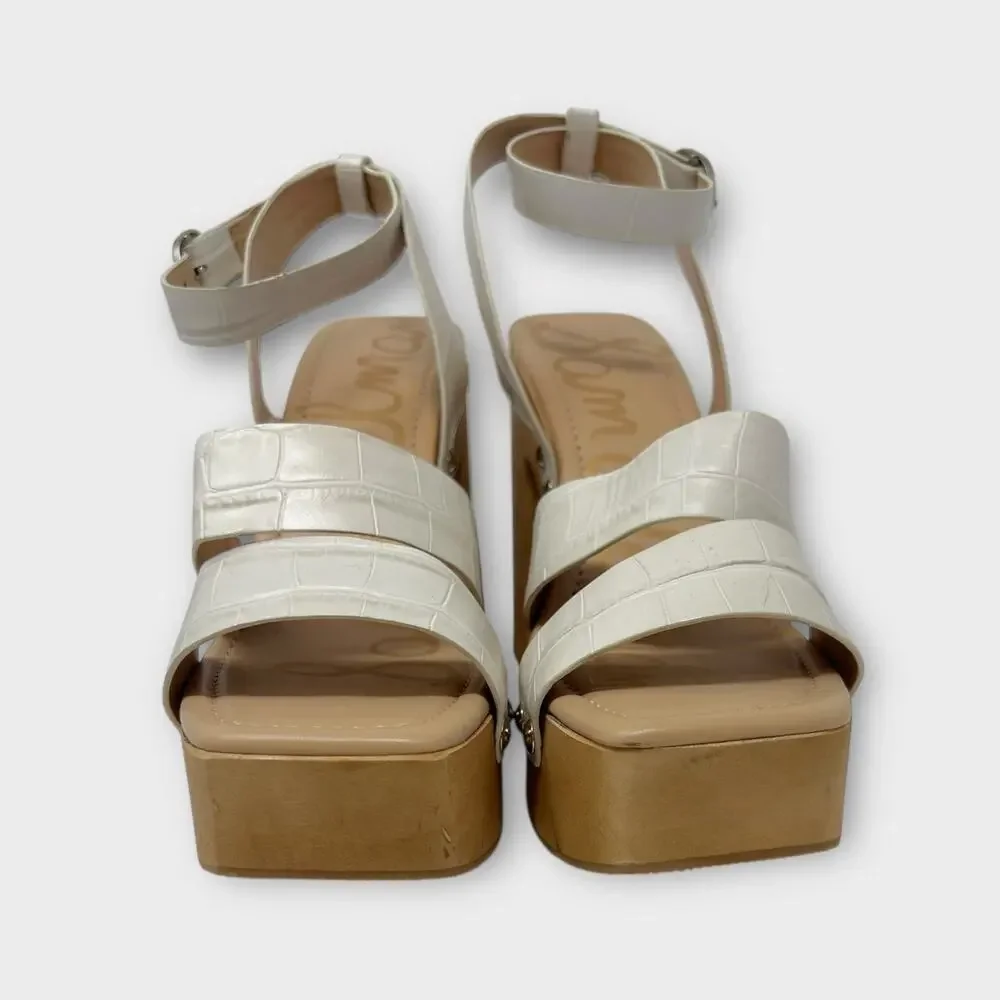 Sam Edelman Rosalind Platform Wood Heel White Croc Leather Size 8